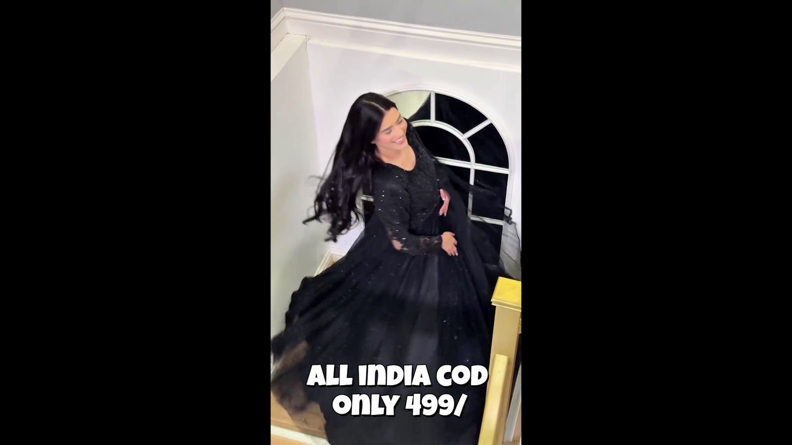 Elegant Black Anarkali Style Party Gown