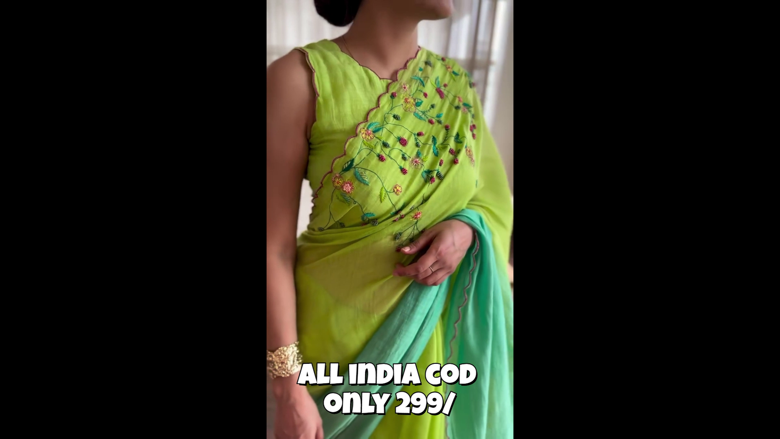 Lime Green Embroidered Saree with Designer Blouse