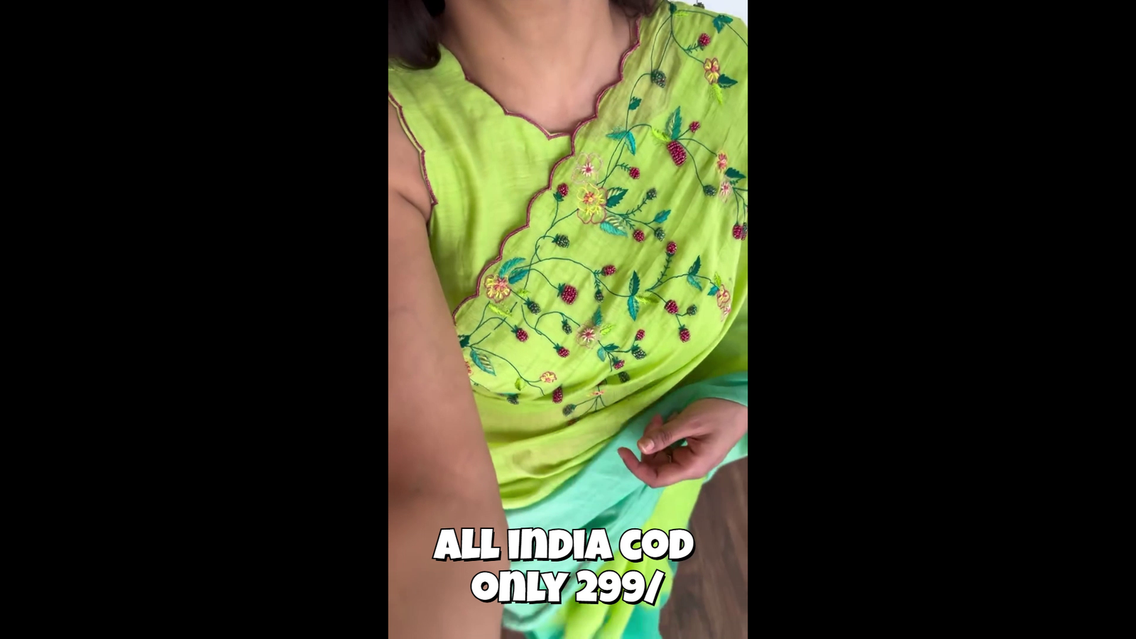 Lime Green Embroidered Saree with Designer Blouse