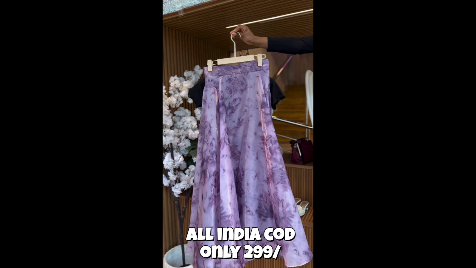 Black Crop Top with Lavender Printed Skirt Co-Ord Set