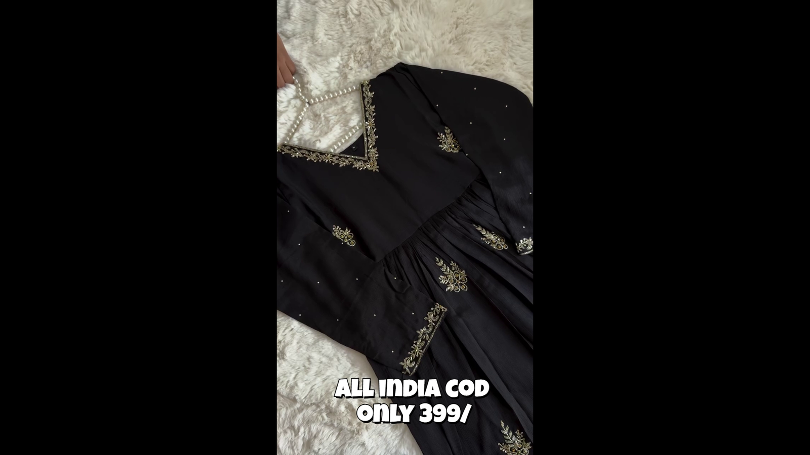 Black Embroidered Anarkali Style Ethnic Set