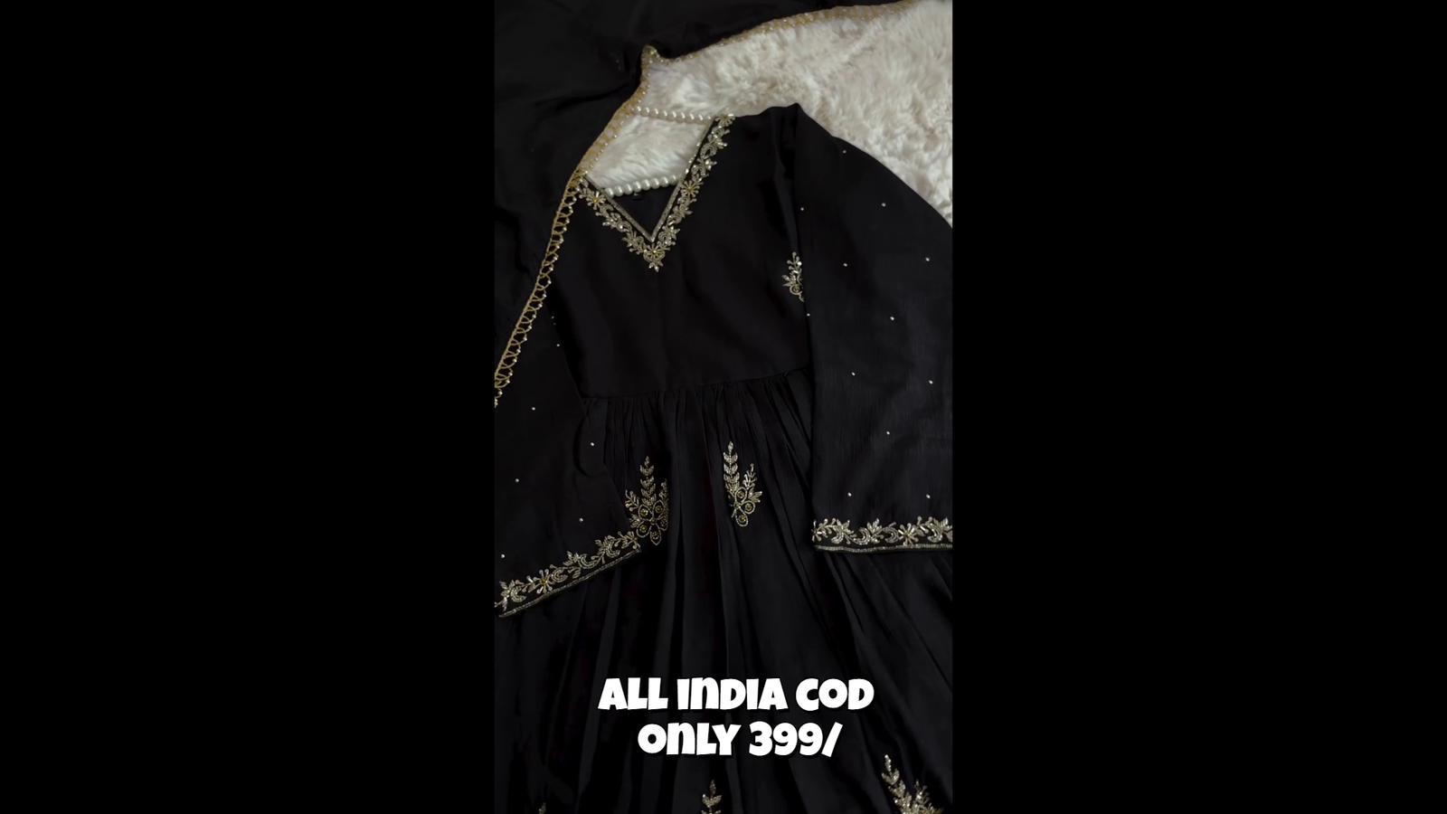 Black Embroidered Anarkali Style Ethnic Set