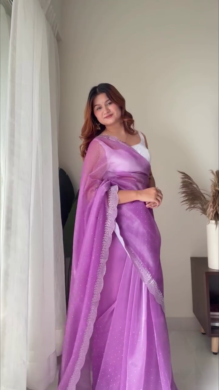 Elegant Lavender Shimmer Party Wear Saree