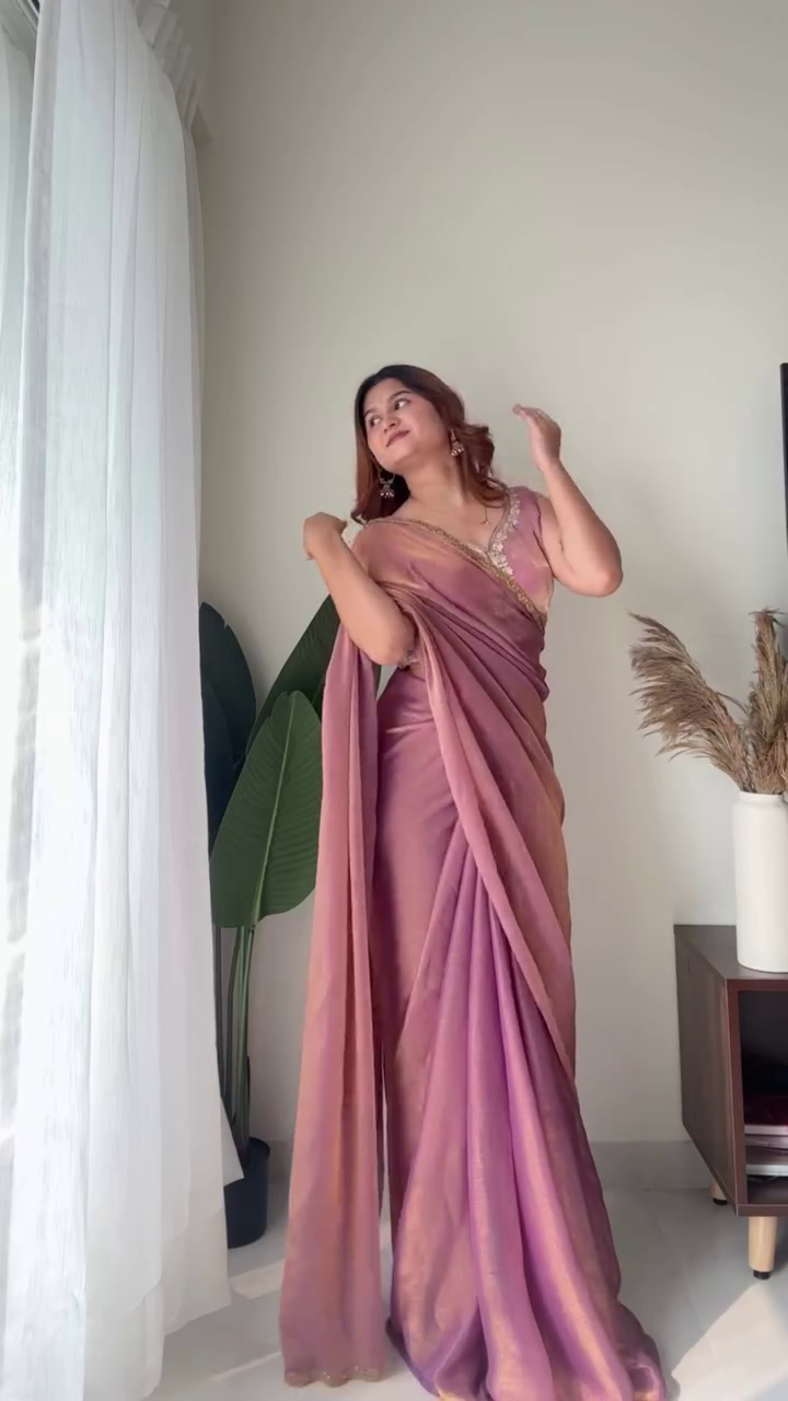 Elegant Lavender Shimmer Party Wear Saree