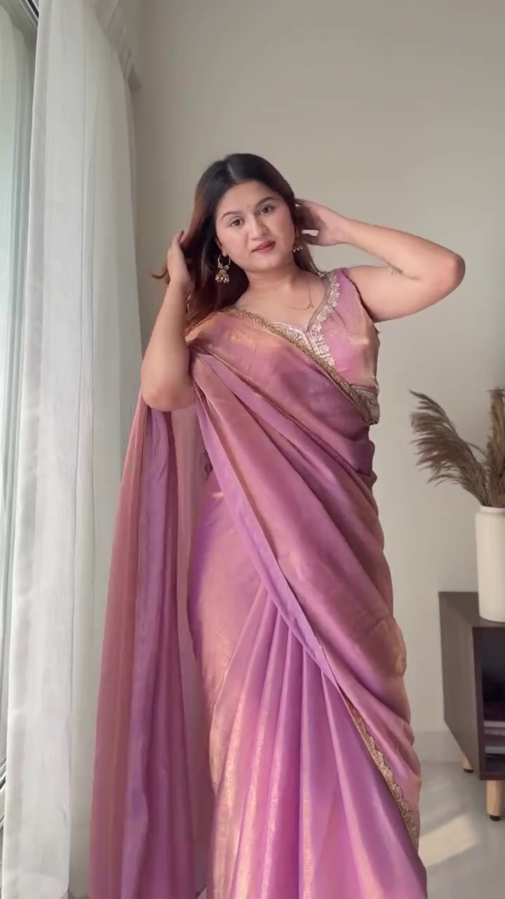 Elegant Lavender Shimmer Party Wear Saree