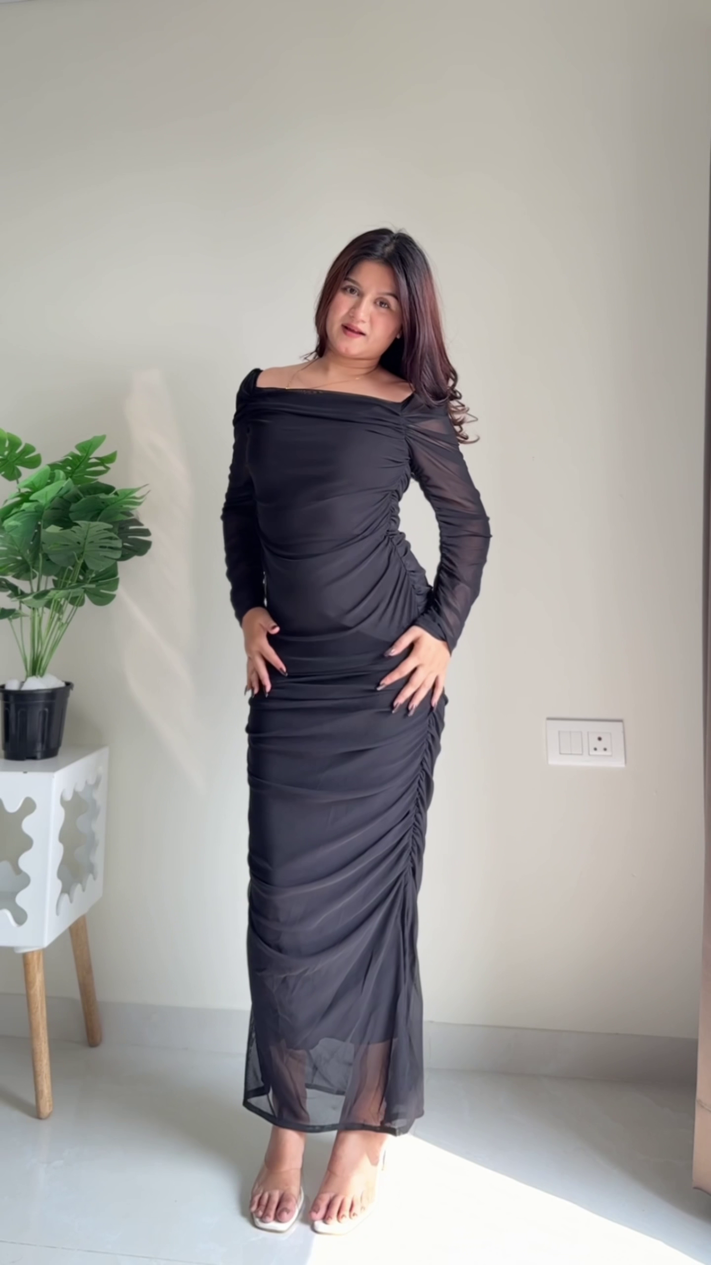 Chic Chocolate Brown Sheer Sleeve Maxi Dress