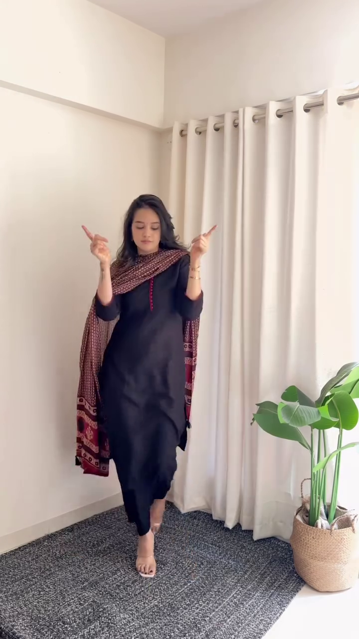 Classic Black Ethnic Printed Kurta Set with Dupatta