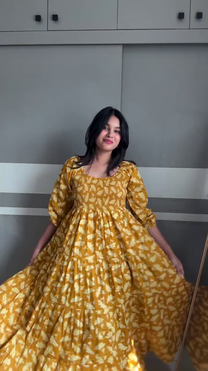 Mustard Printed Flared Maxi Dress