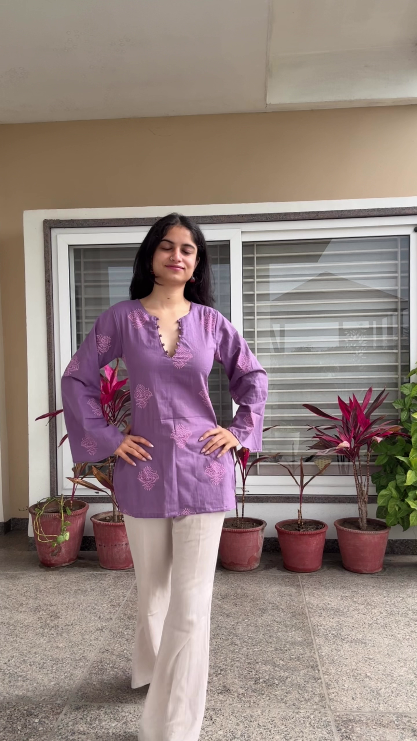 Lavender Printed Casual Kurti