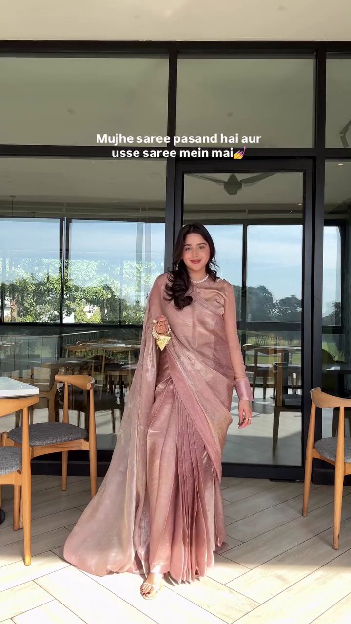 Elegant Rose Gold Party Wear Saree