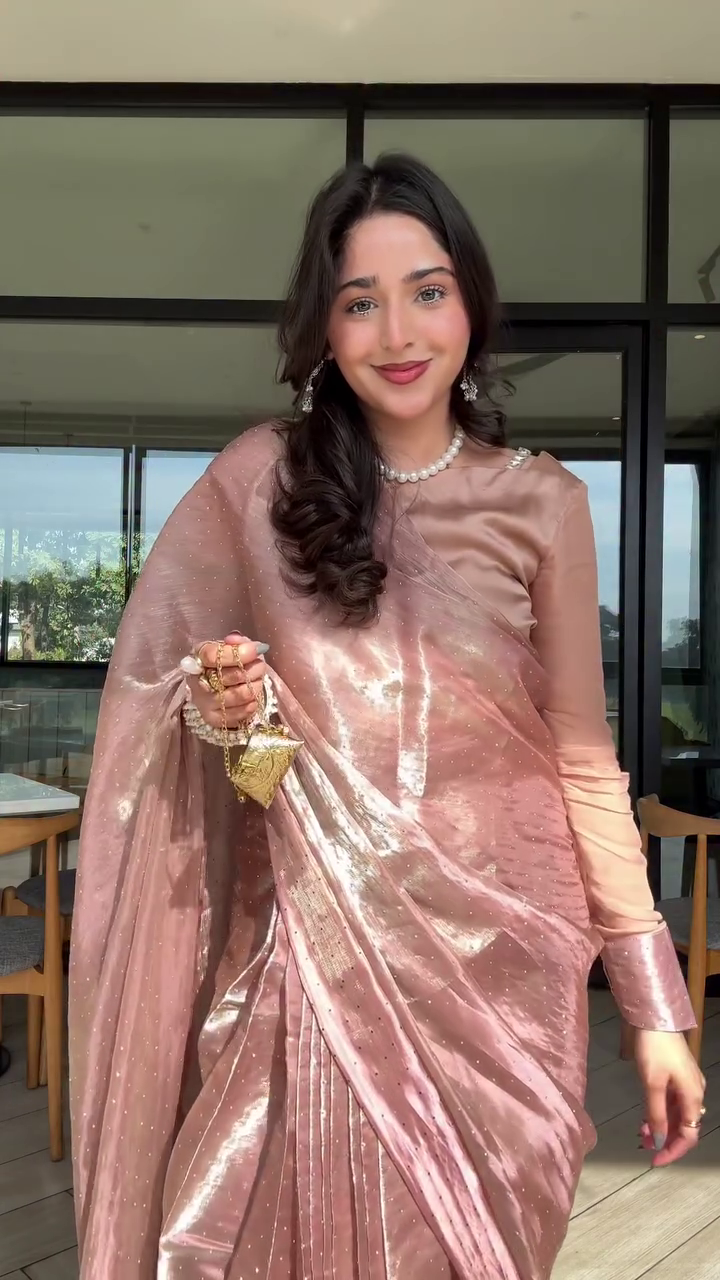 Elegant Rose Gold Party Wear Saree