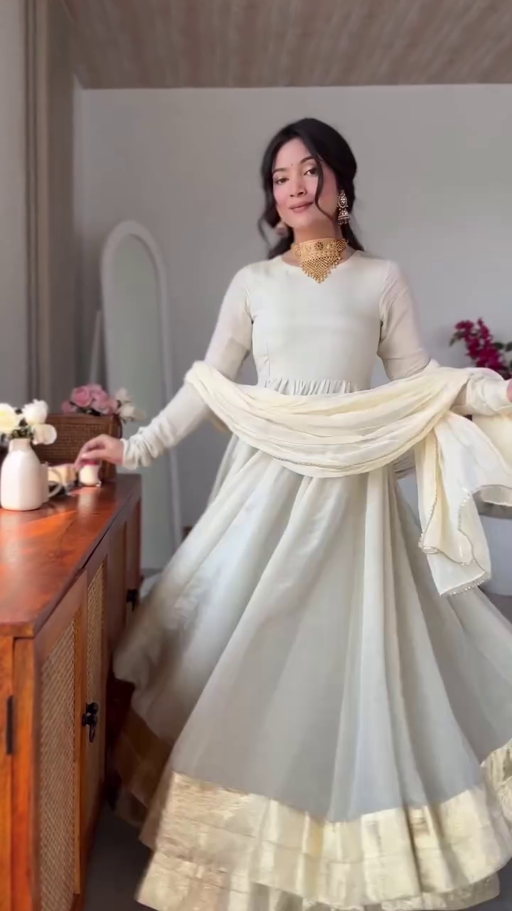 Ivory Anarkali Dress with Dupatta
