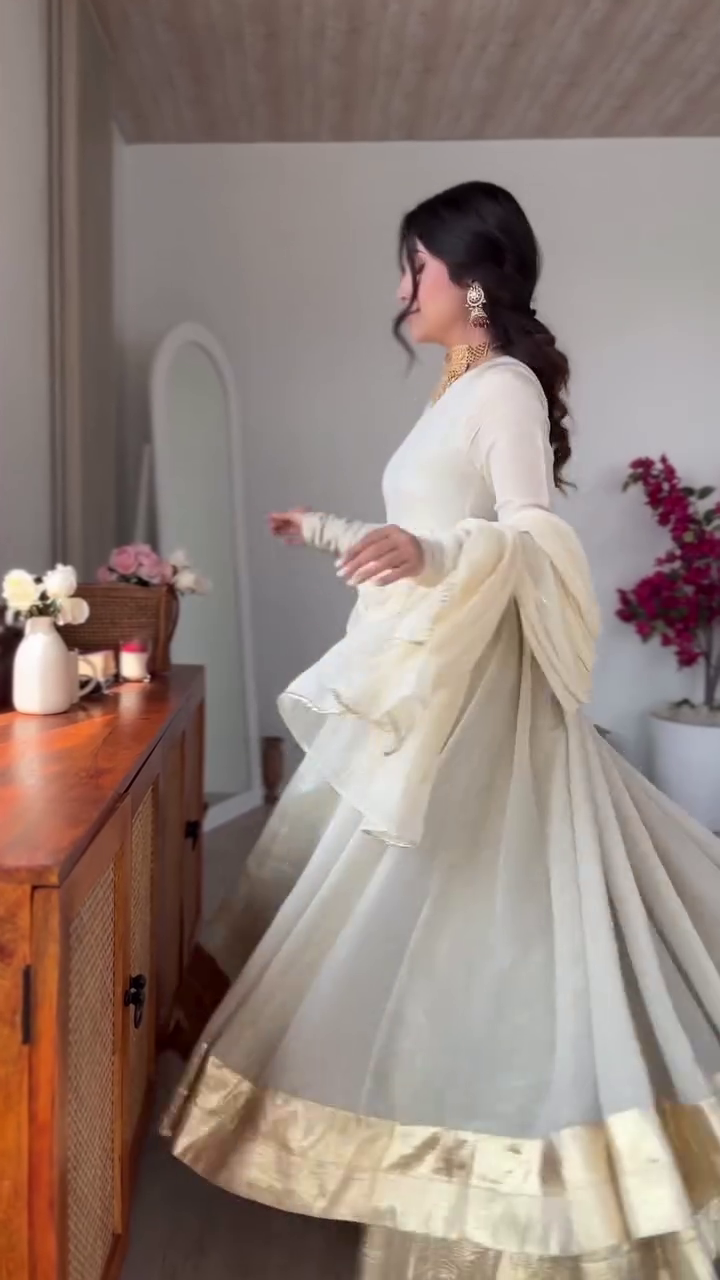 Ivory Anarkali Dress with Dupatta