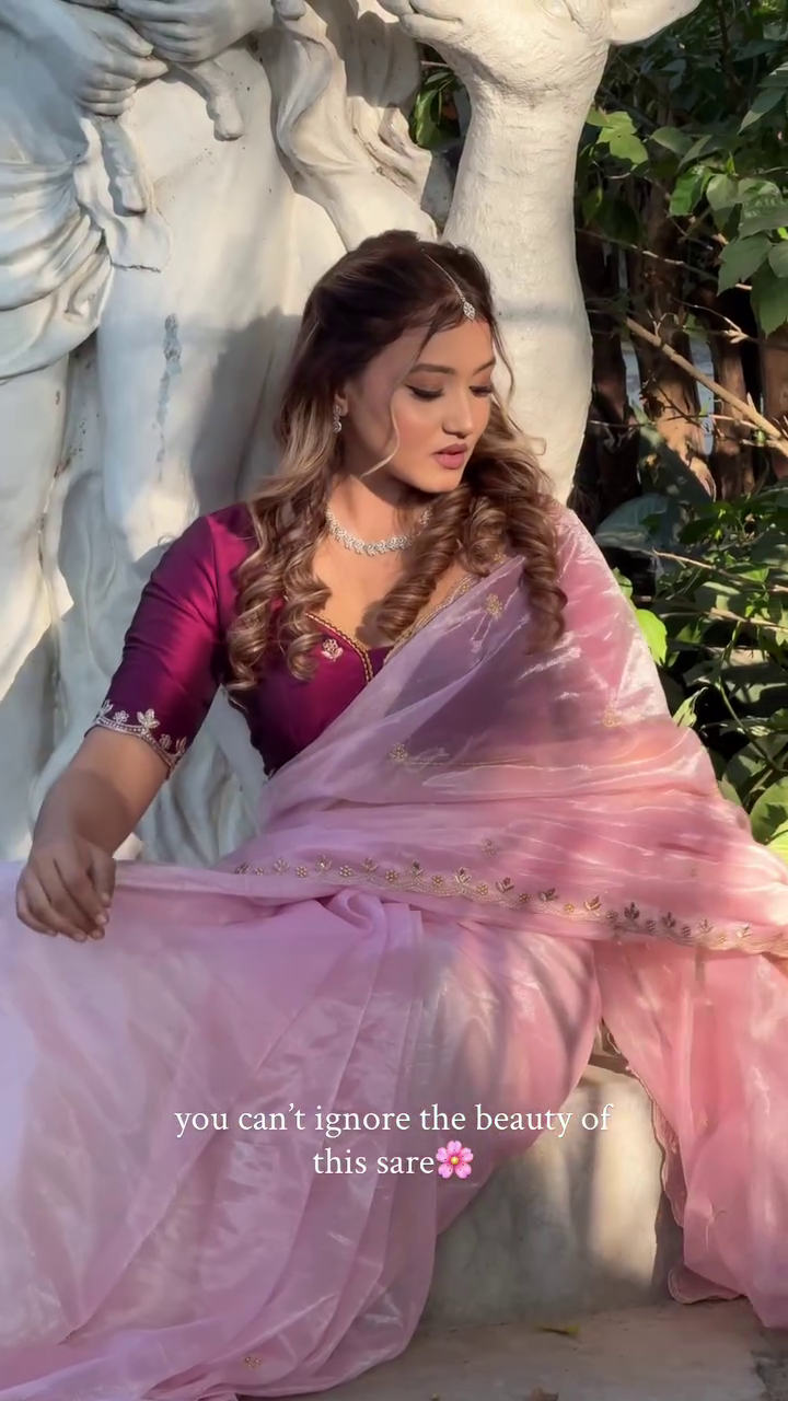 Pink Designer Organza Saree