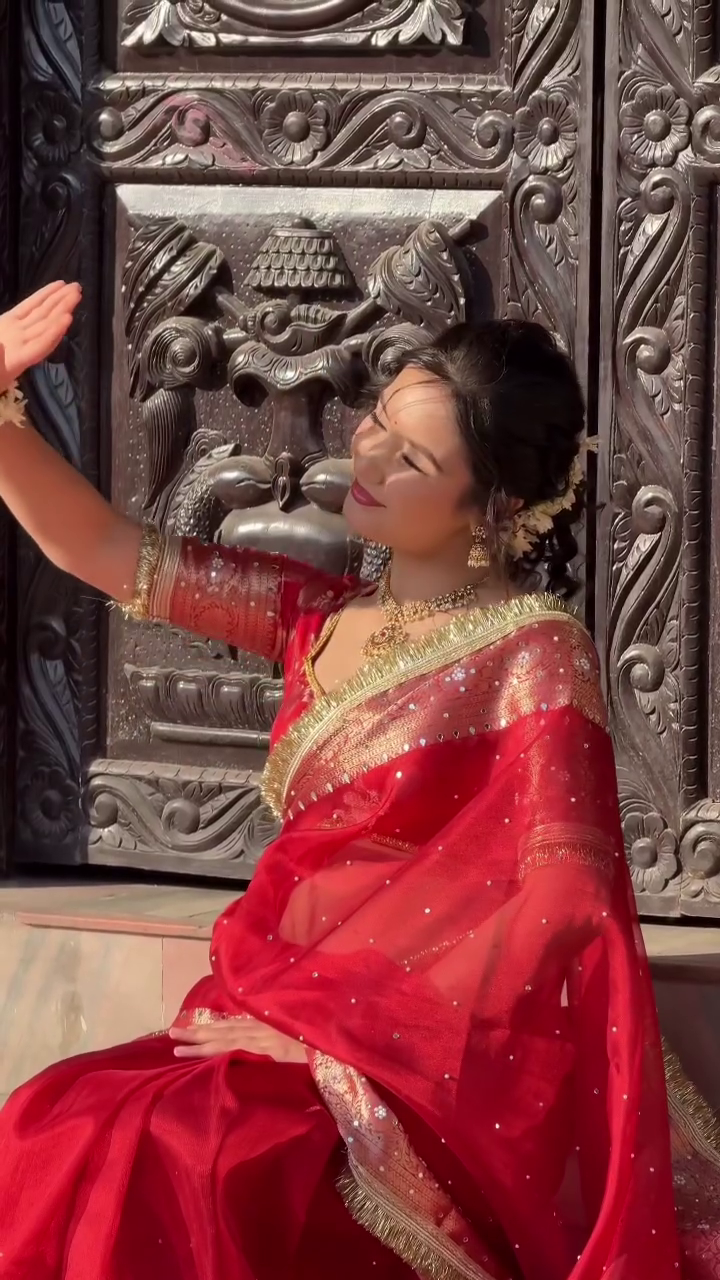 Red Festive Banarasi Style Saree