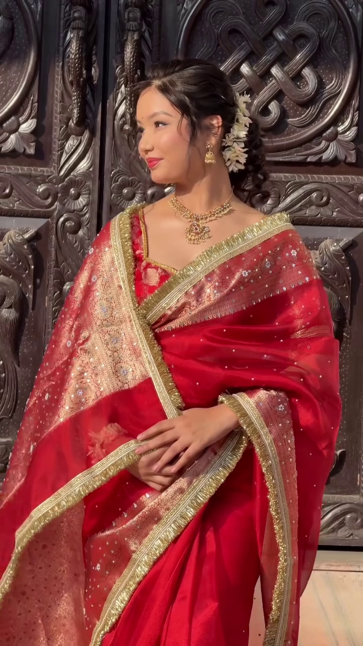 Red Festive Banarasi Style Saree
