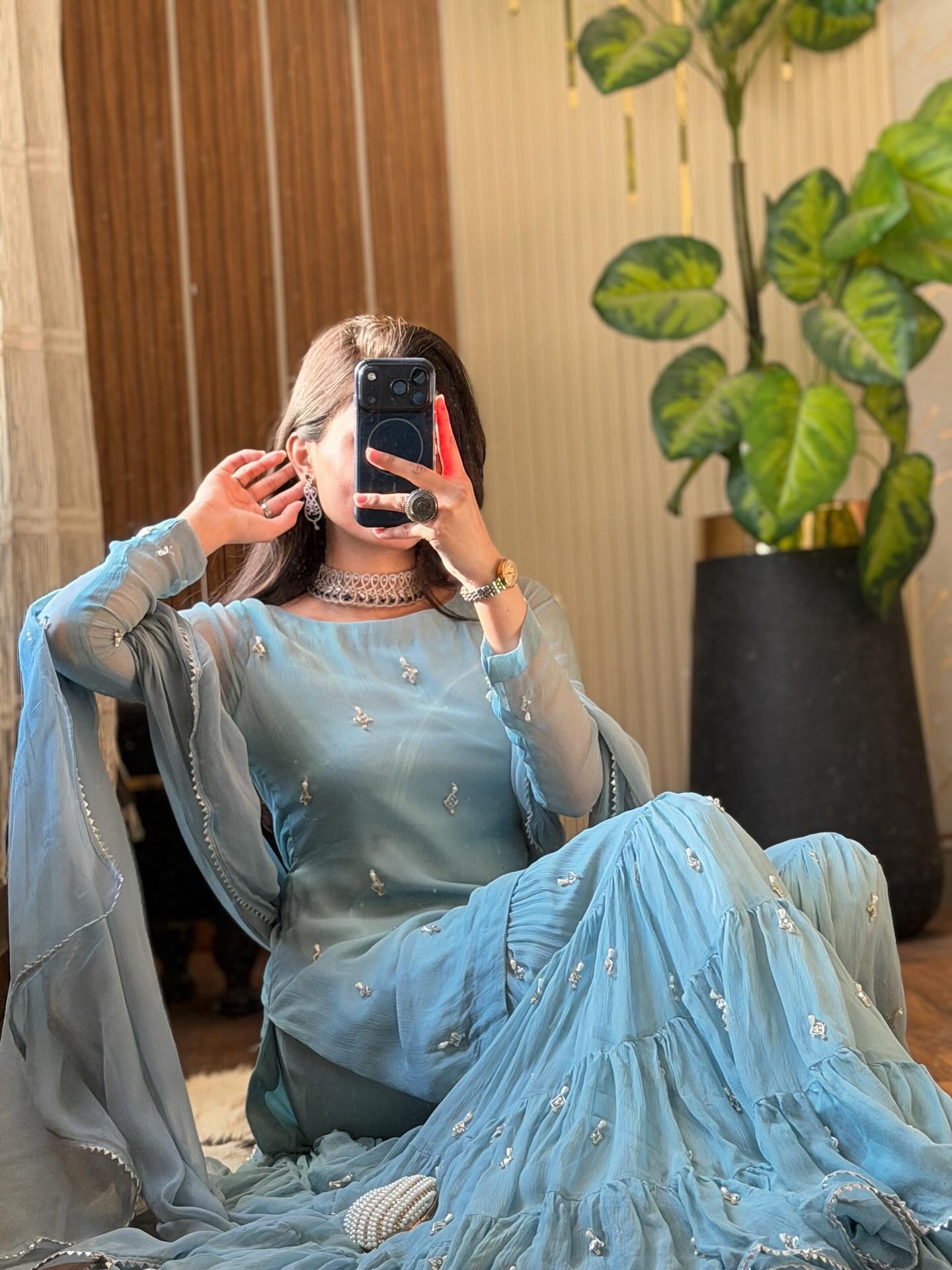 Powder Blue Embroidered Suit Set