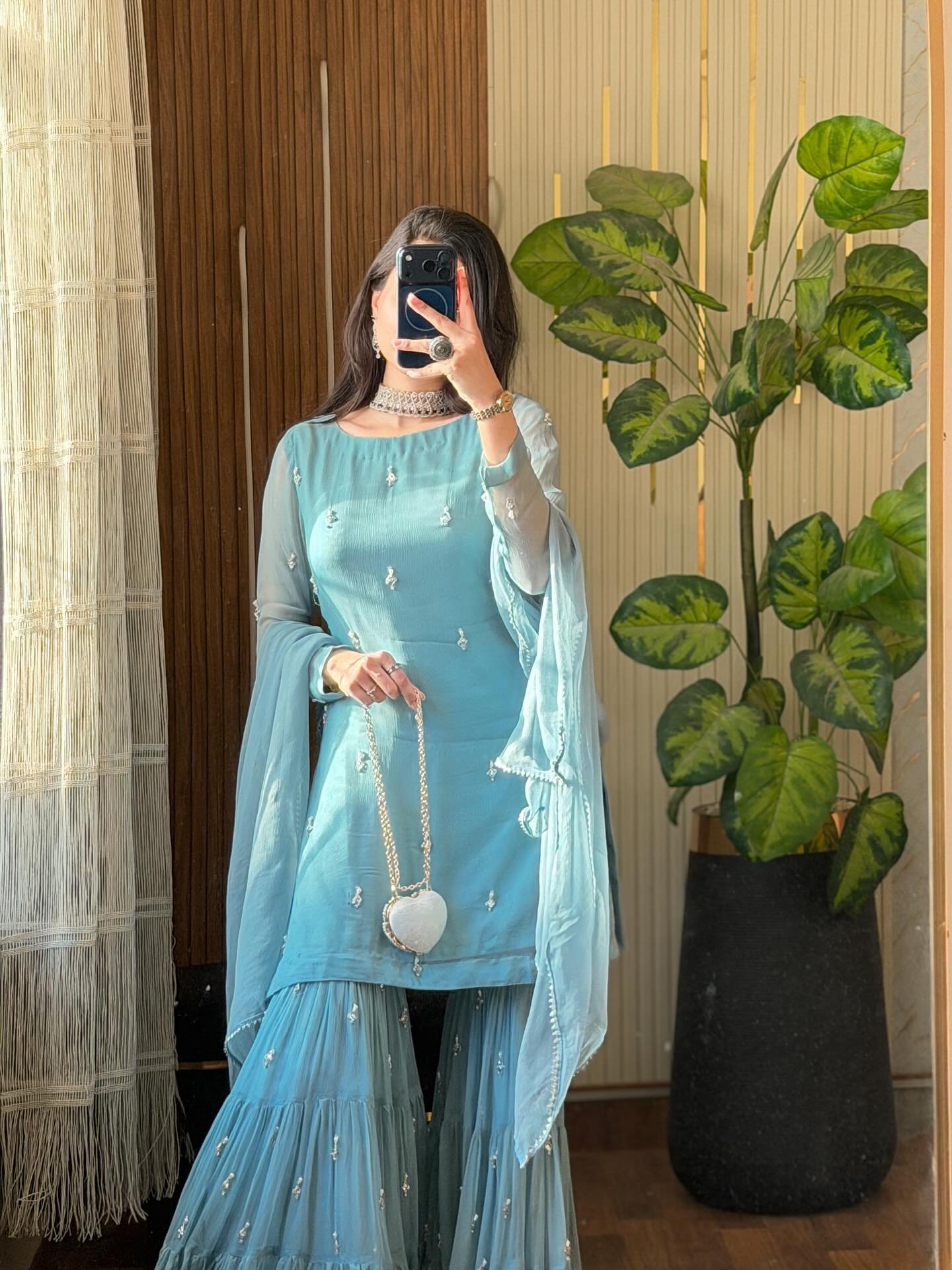 Powder Blue Embroidered Suit Set