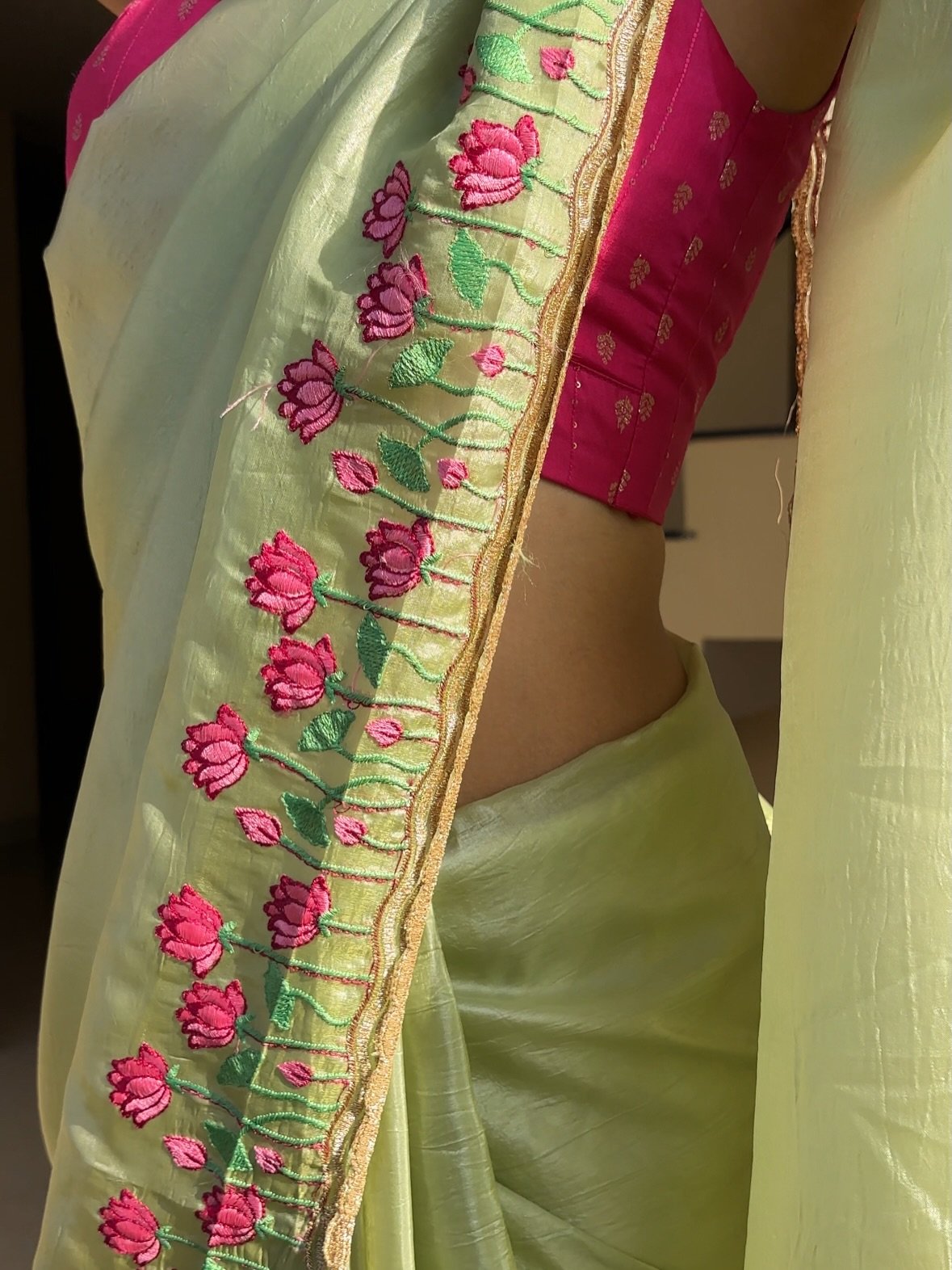 Mint Green Floral Border Saree