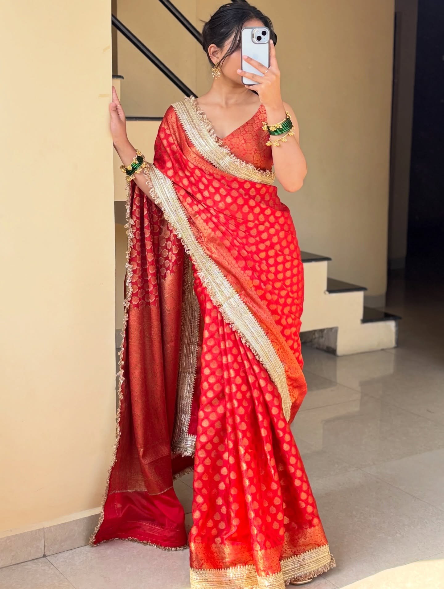 Red Polka Banarasi Saree