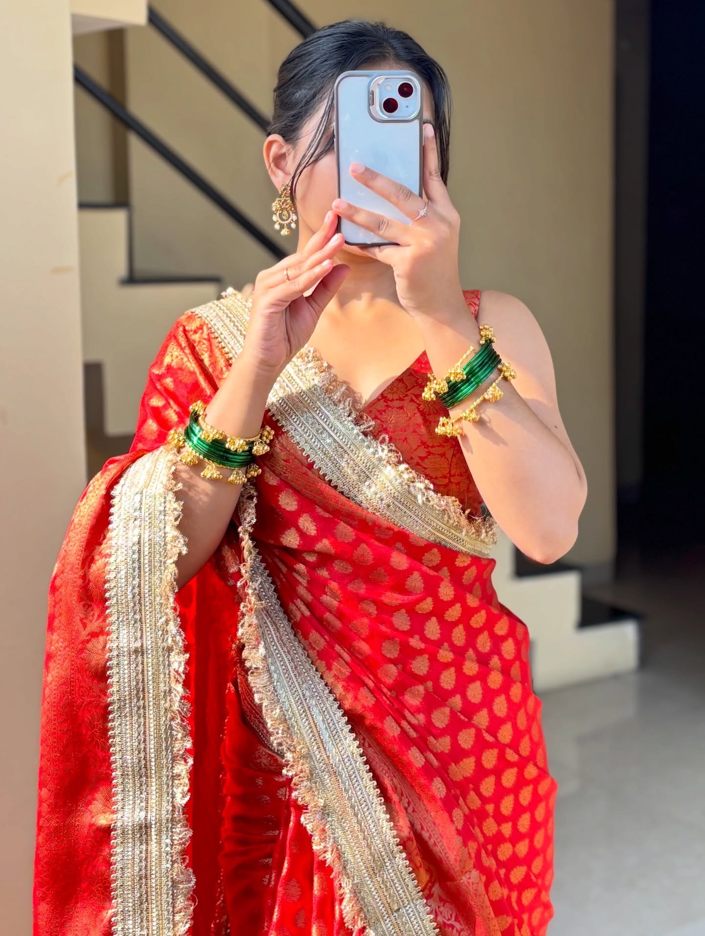 Red Polka Banarasi Saree