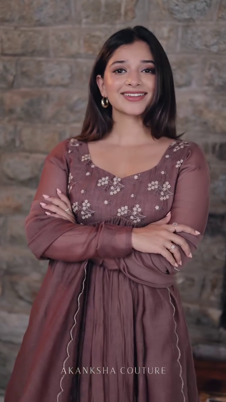 Elegant Brown Embroidered Anarkali Dress