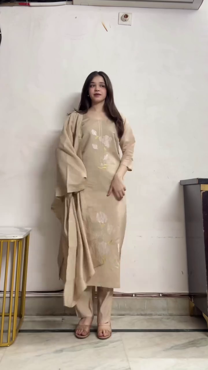 Minimal Beige Cotton Kurti Set