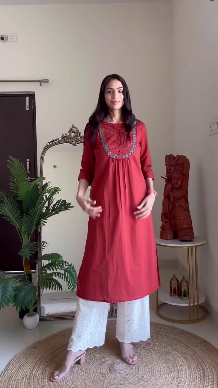 Classic Red Straight Kurti with Palazzo
