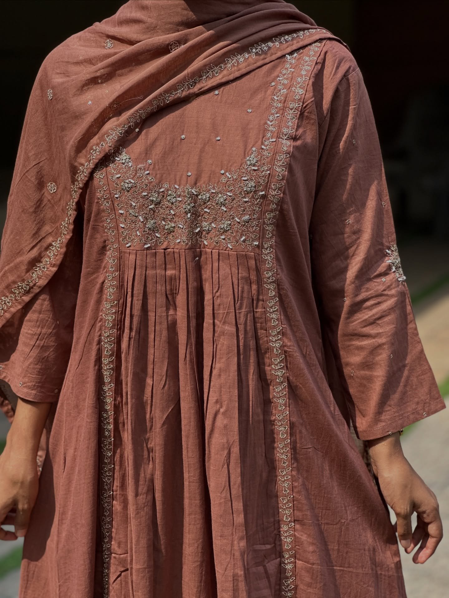 Brown Embroidered Anarkali Suit Set