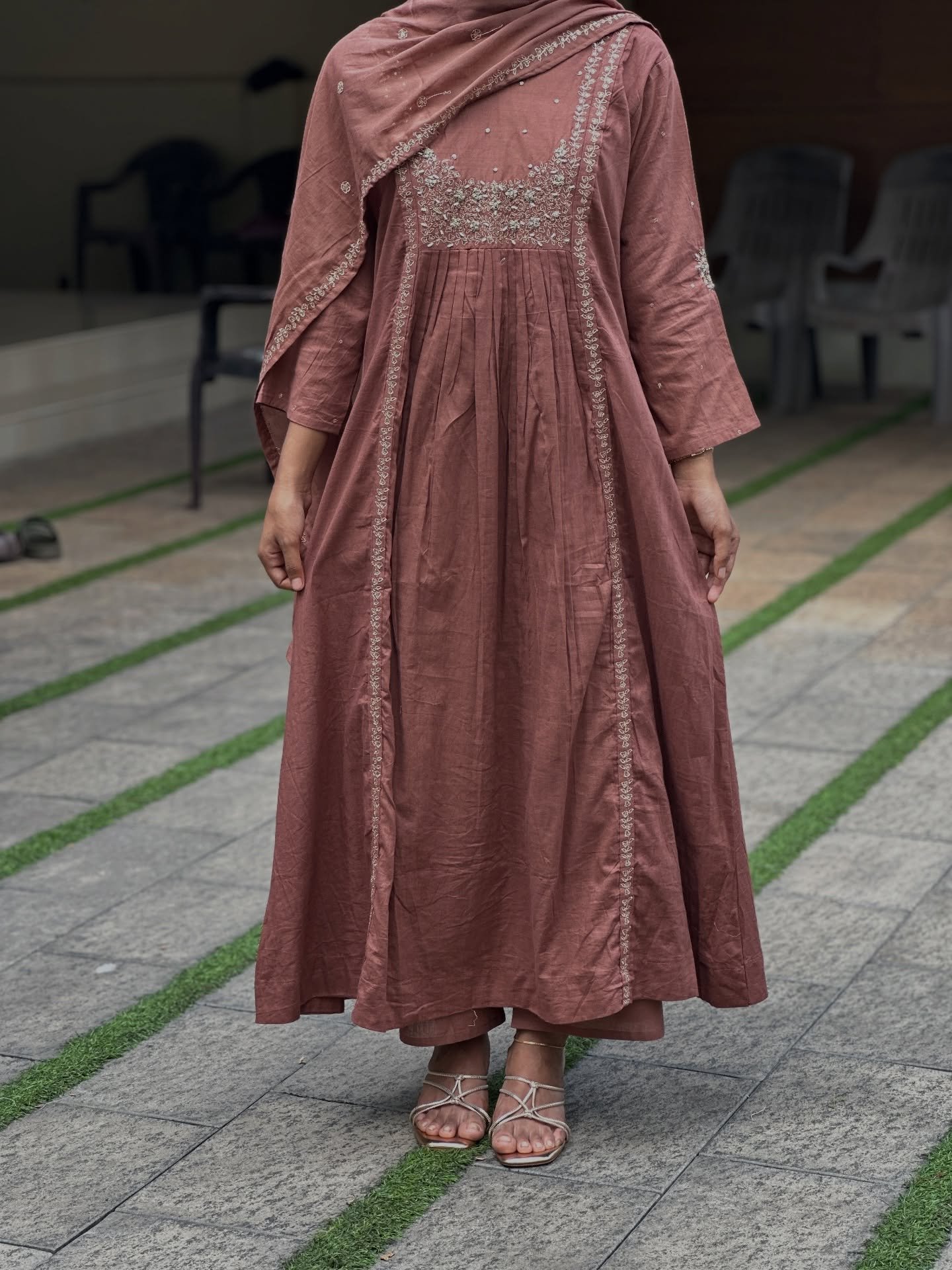 Brown Embroidered Anarkali Suit Set