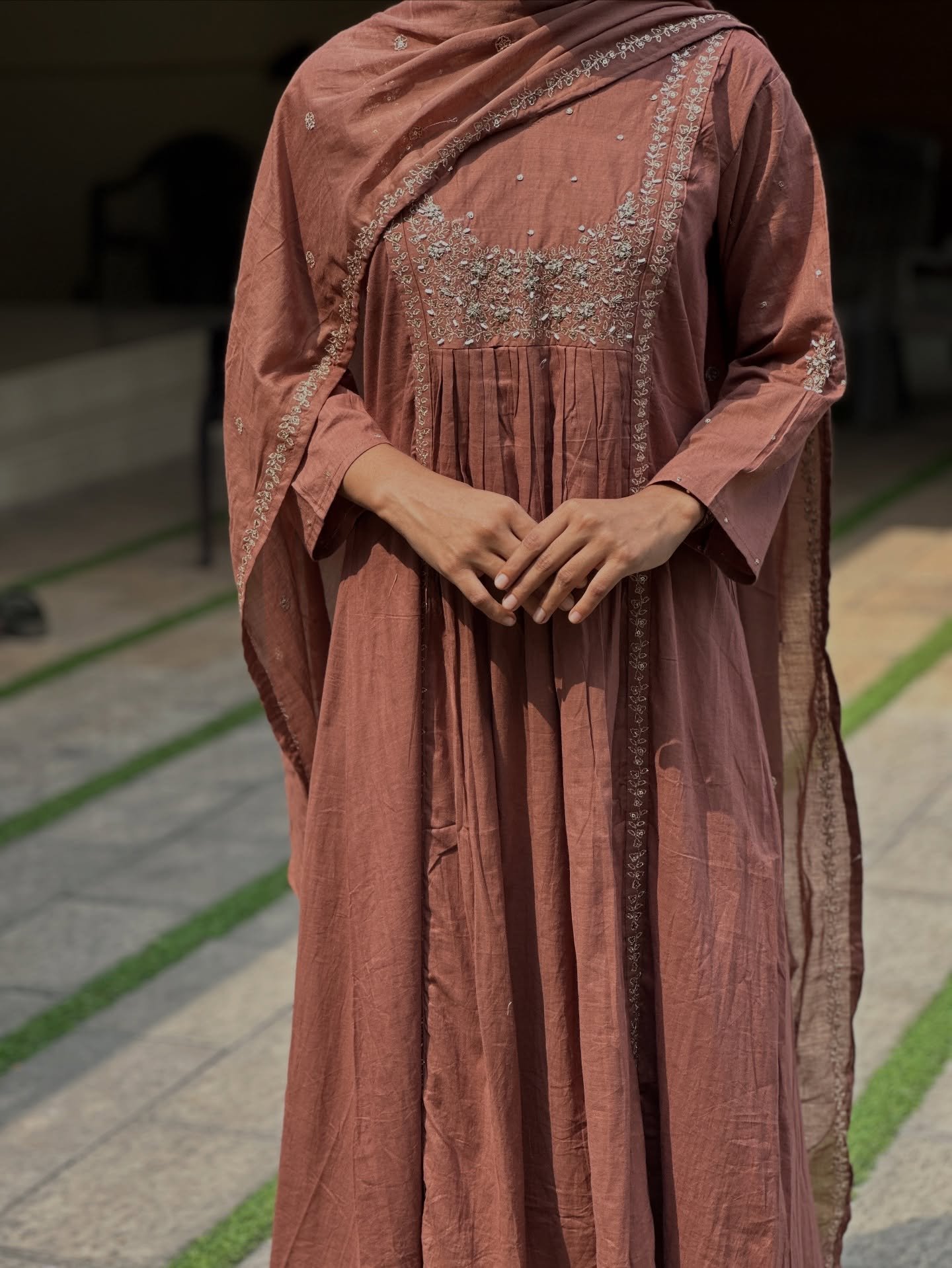 Brown Embroidered Anarkali Suit Set