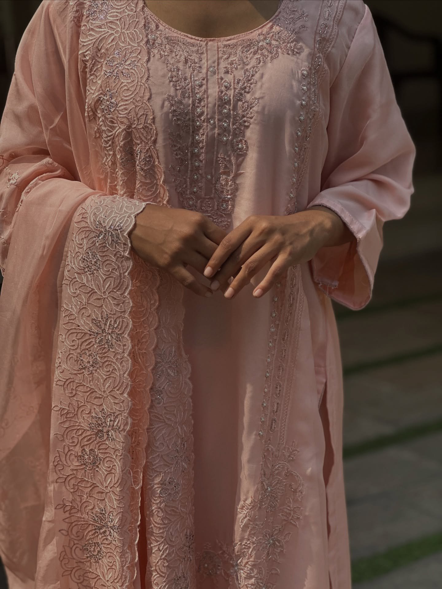 Graceful Blush Pink Embroidered Kurti Set