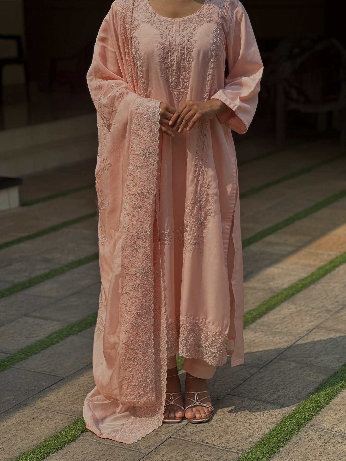 Graceful Blush Pink Embroidered Kurti Set