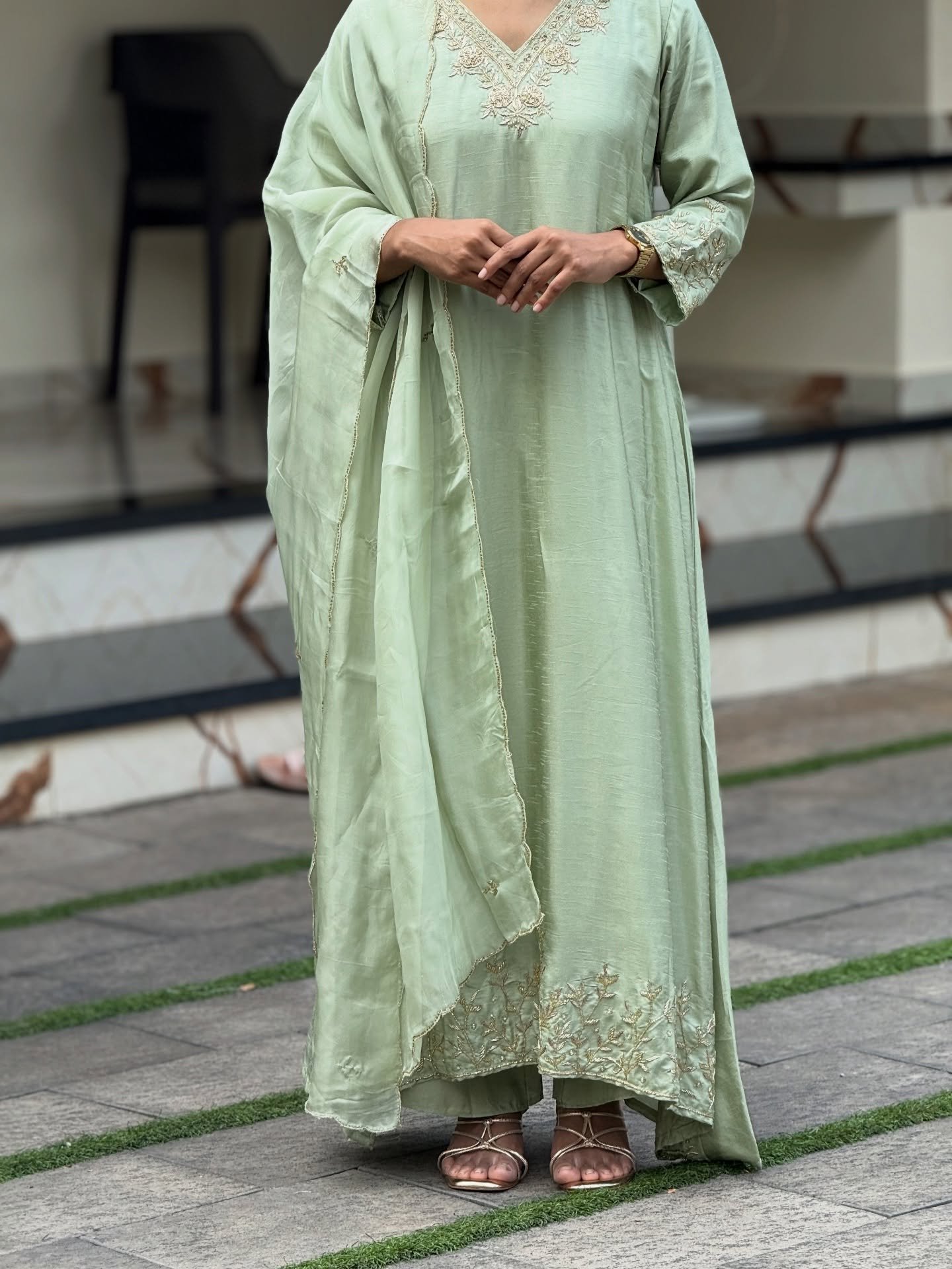 Green Embroidered Kurti Set
