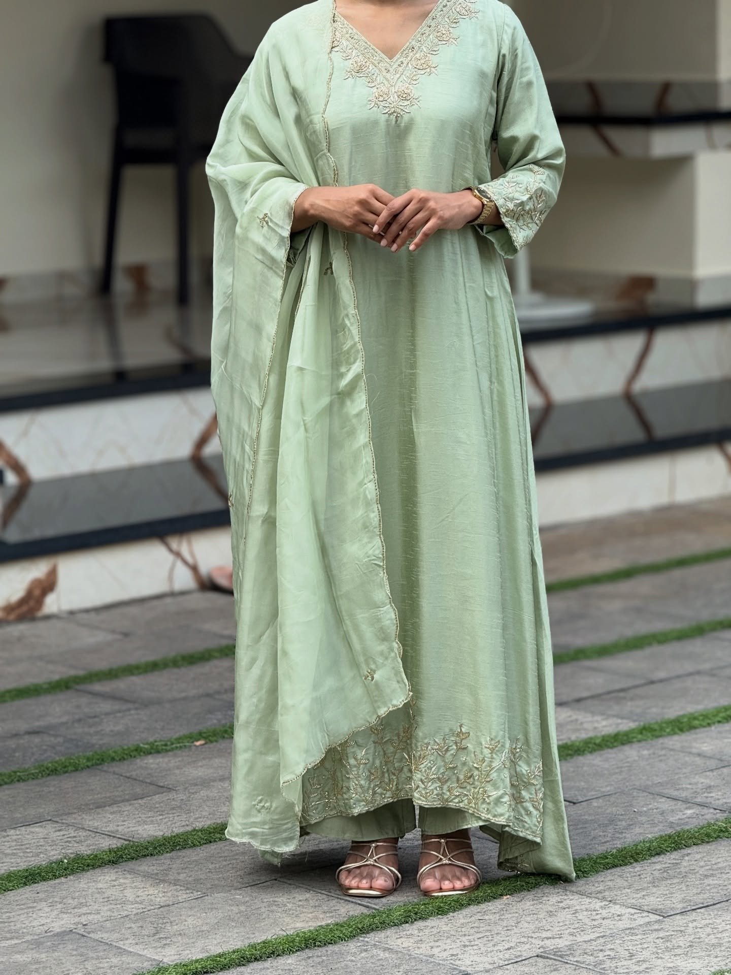 Green Embroidered Kurti Set