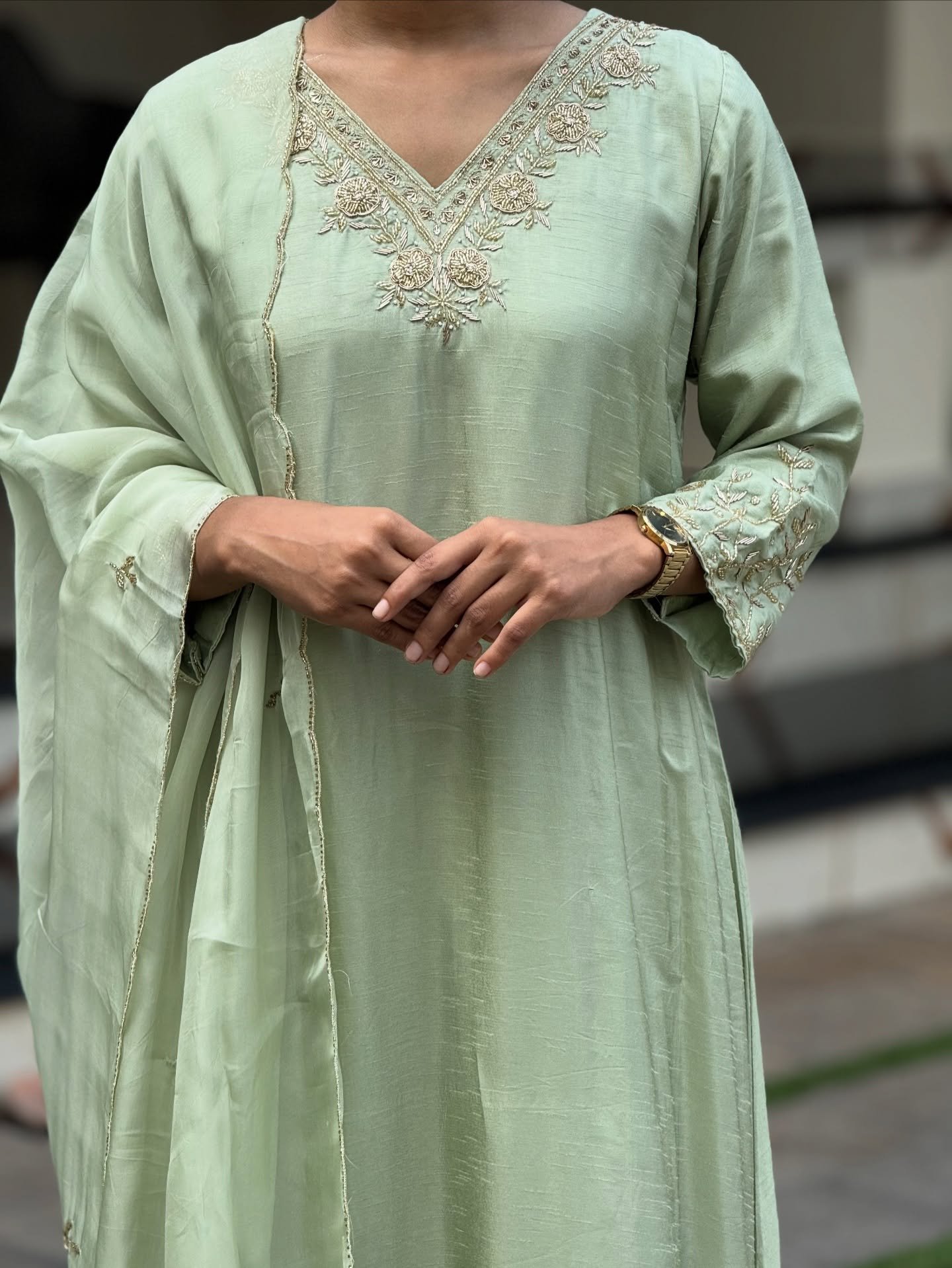 Green Embroidered Kurti Set