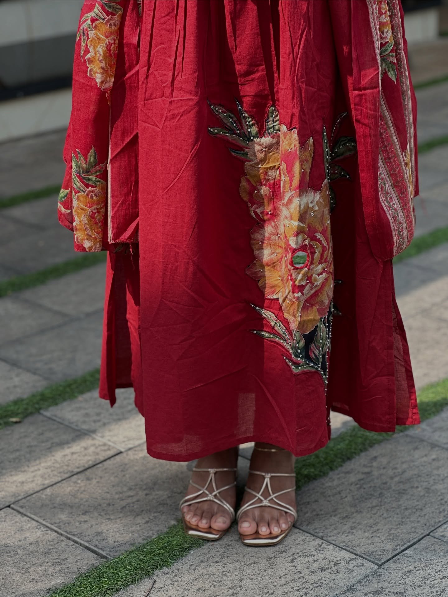 Floral Designer Red Anarkali Suit Set