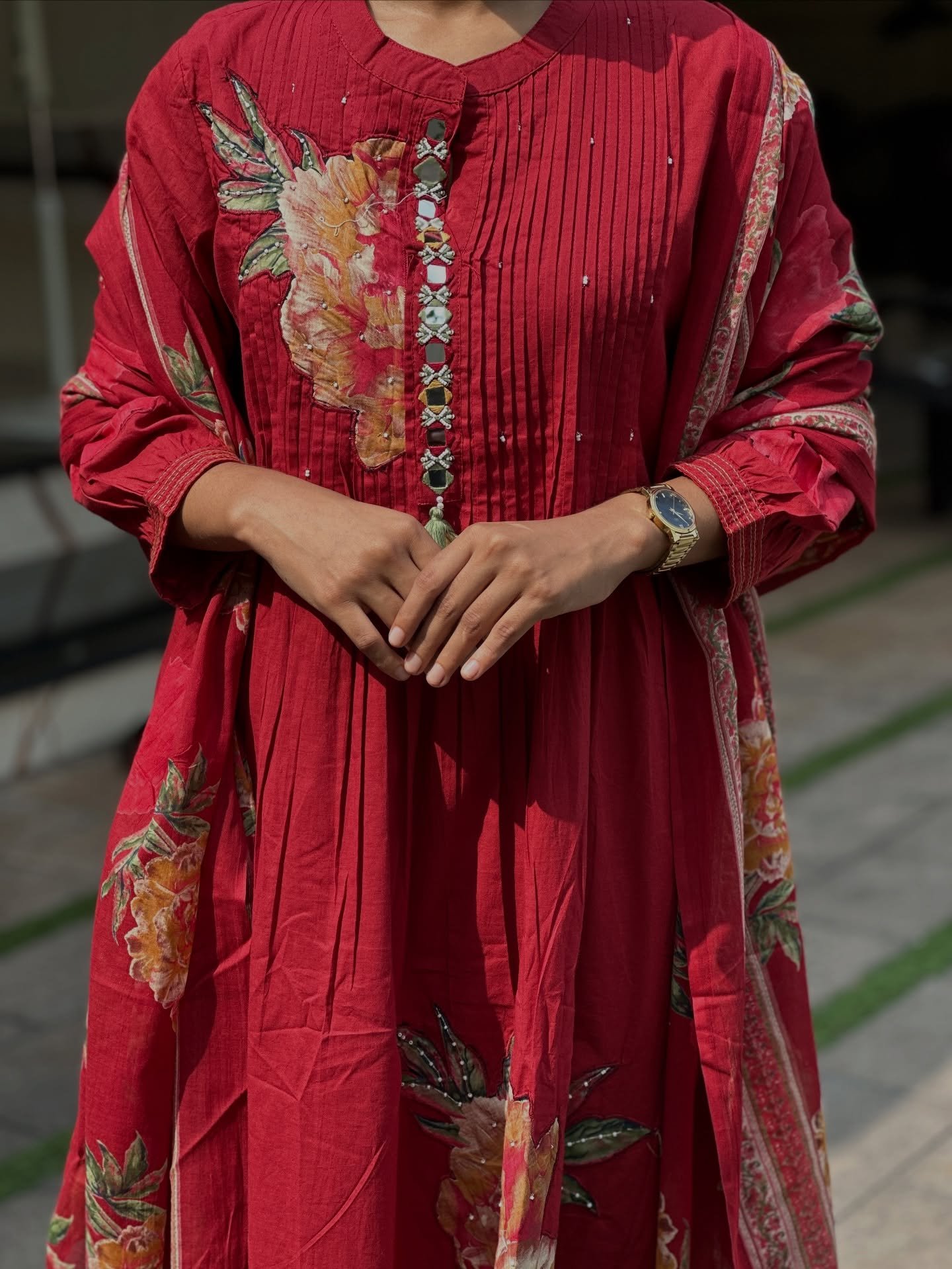 Floral Designer Red Anarkali Suit Set