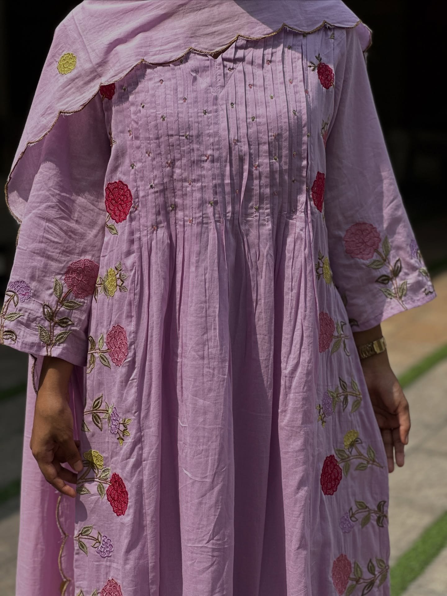 Floral Lavender Embroidered Anarkali Set