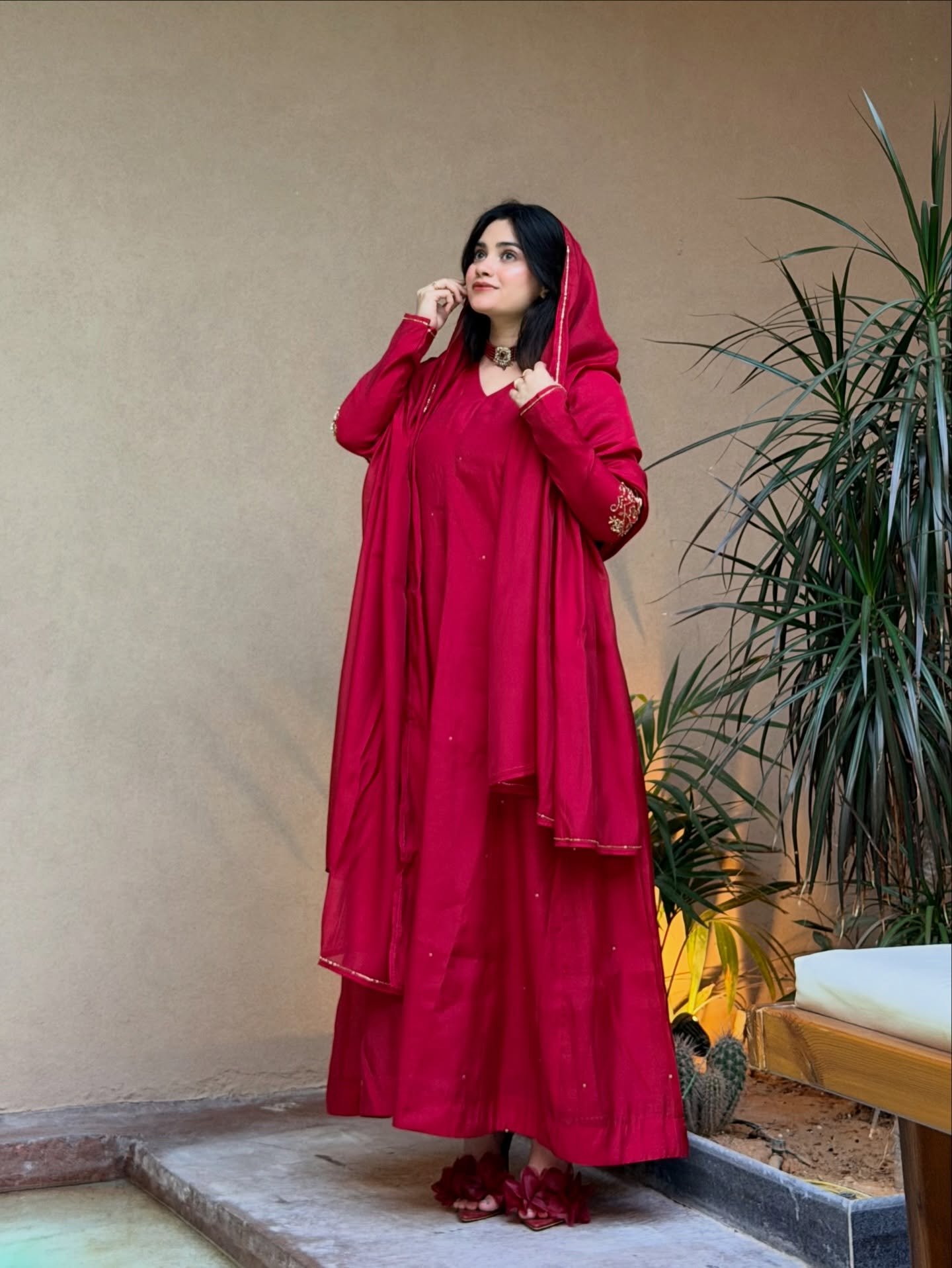 Classic Ruby Red Anarkali Suit Set