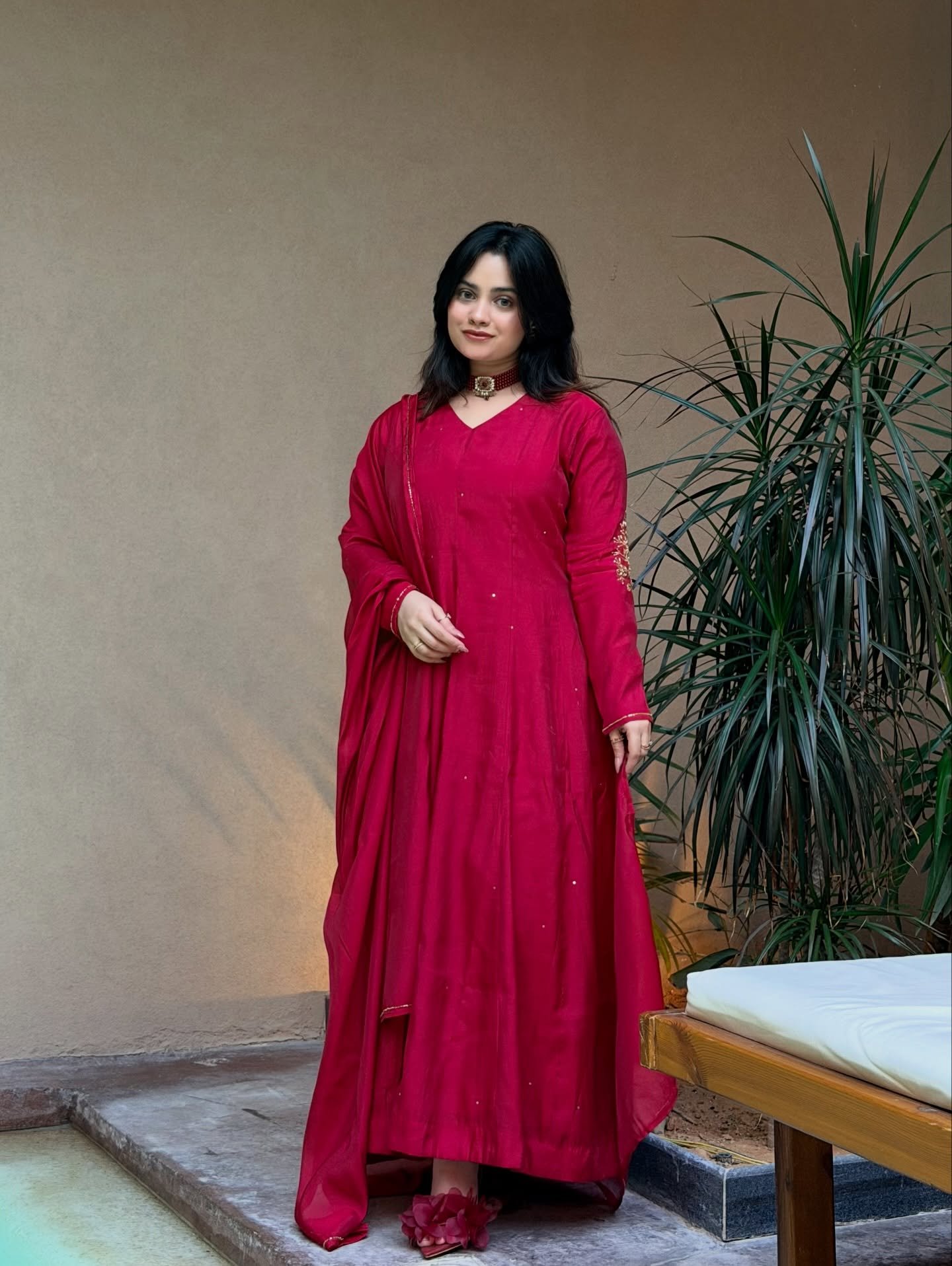 Classic Ruby Red Anarkali Suit Set