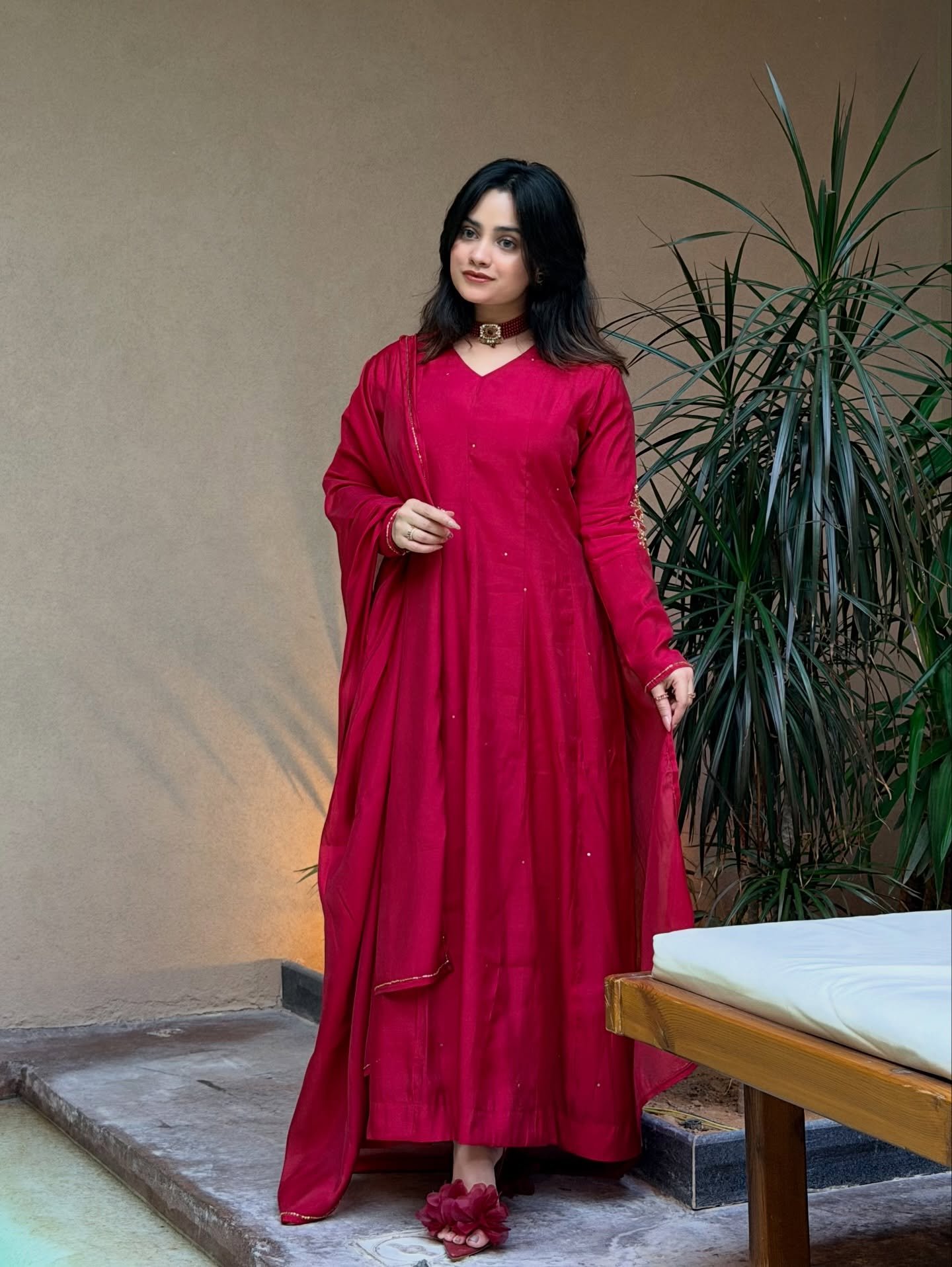 Classic Ruby Red Anarkali Suit Set