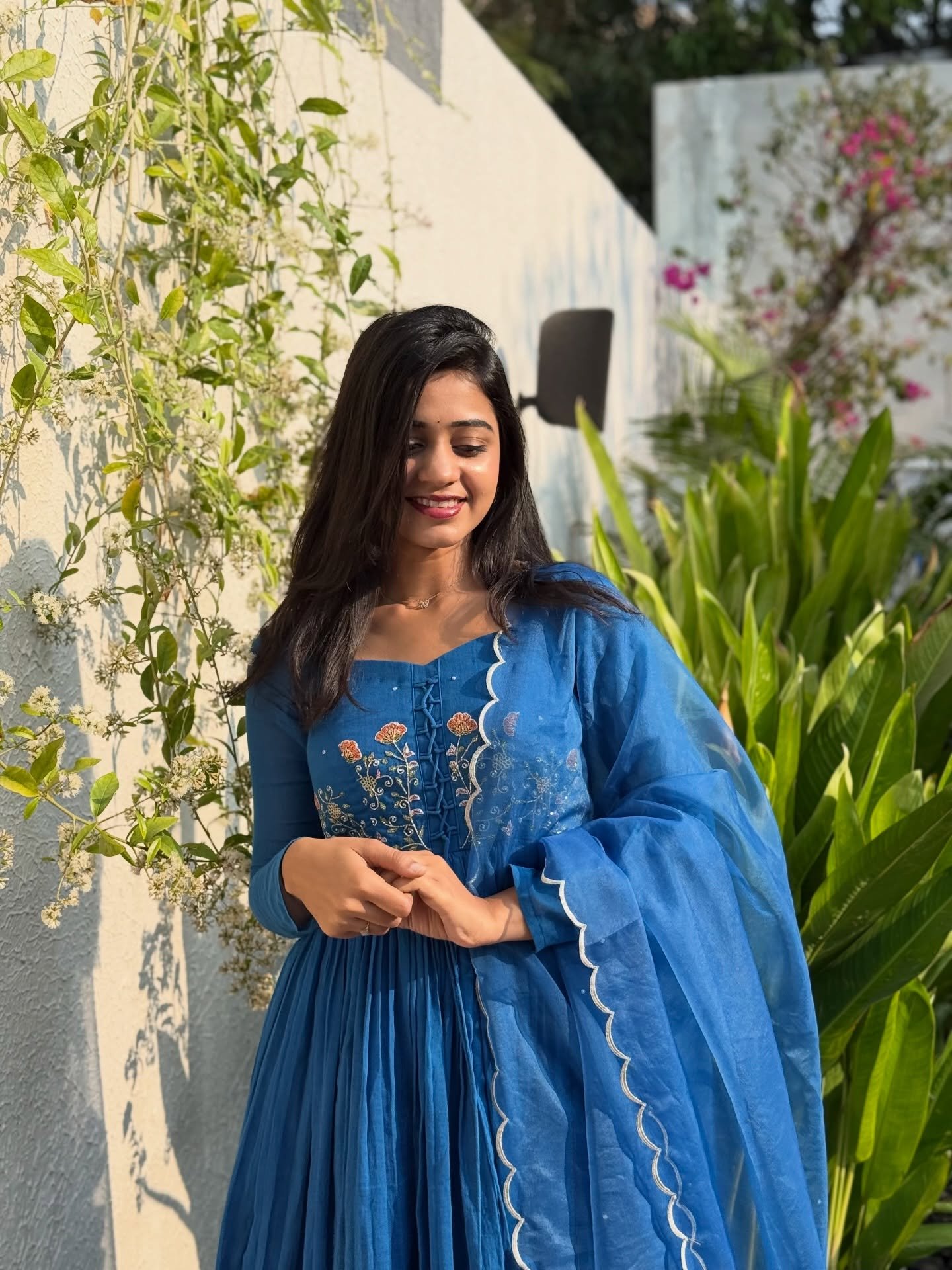 Royal Blue Embroidered Anarkali Suit Set