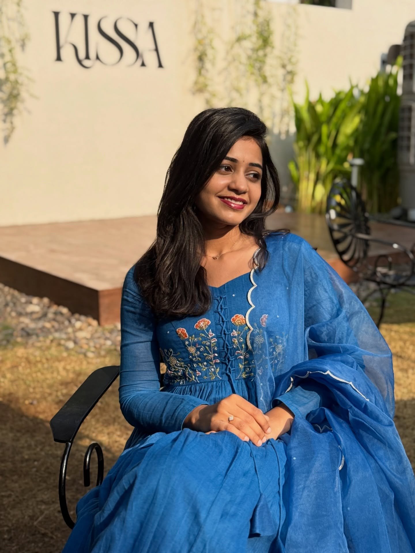 Royal Blue Embroidered Anarkali Suit Set