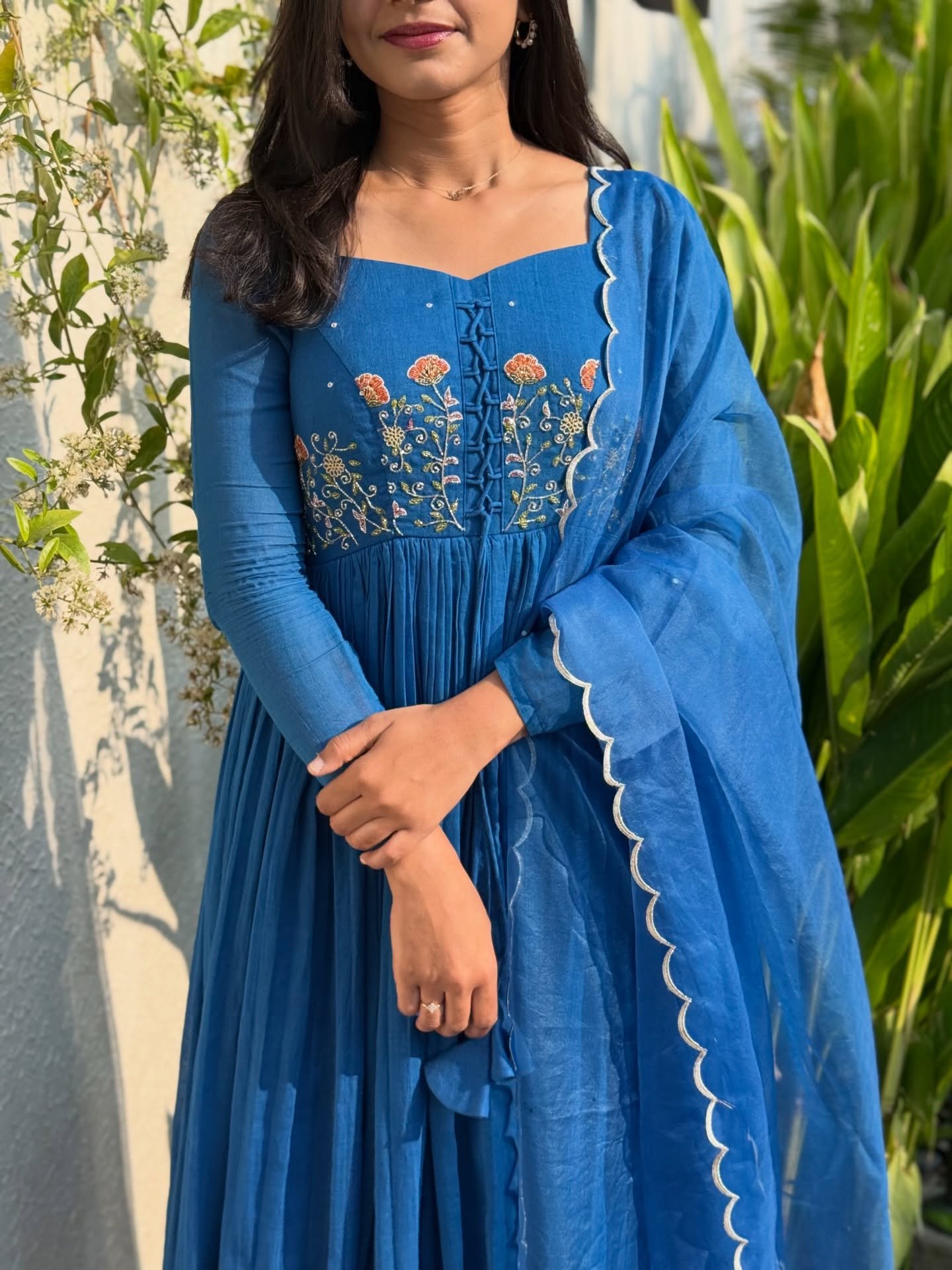 Royal Blue Embroidered Anarkali Suit Set