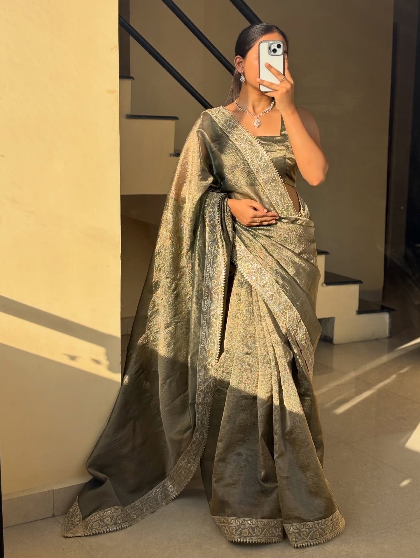 Olive Gold Designer Saree