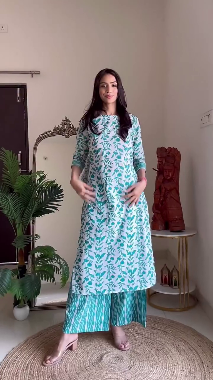 Green Printed Kurti Set