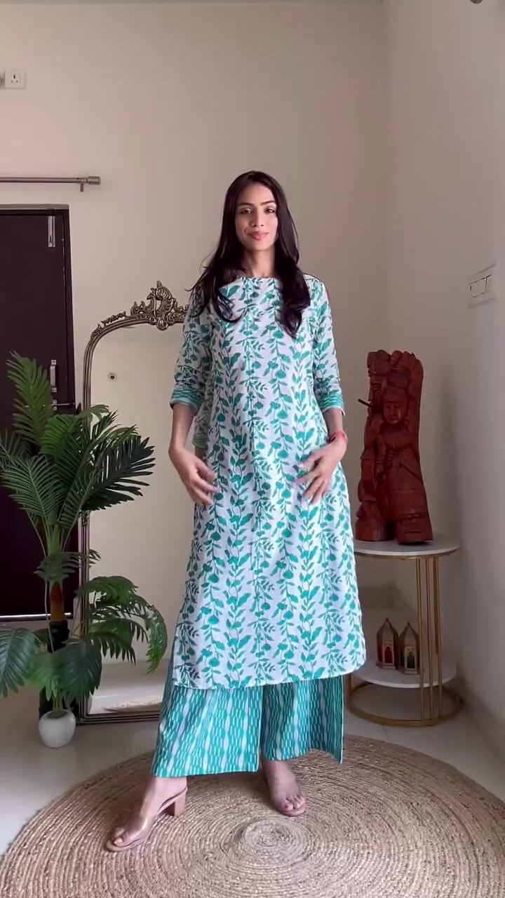 Green Printed Kurti Set