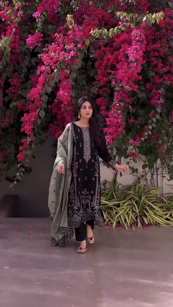 Black Embroidered Suit Set