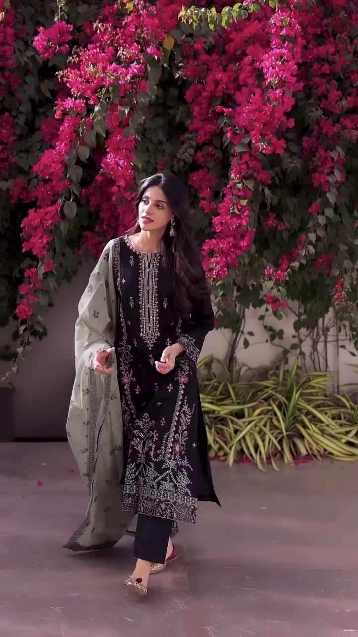 Black Embroidered Suit Set